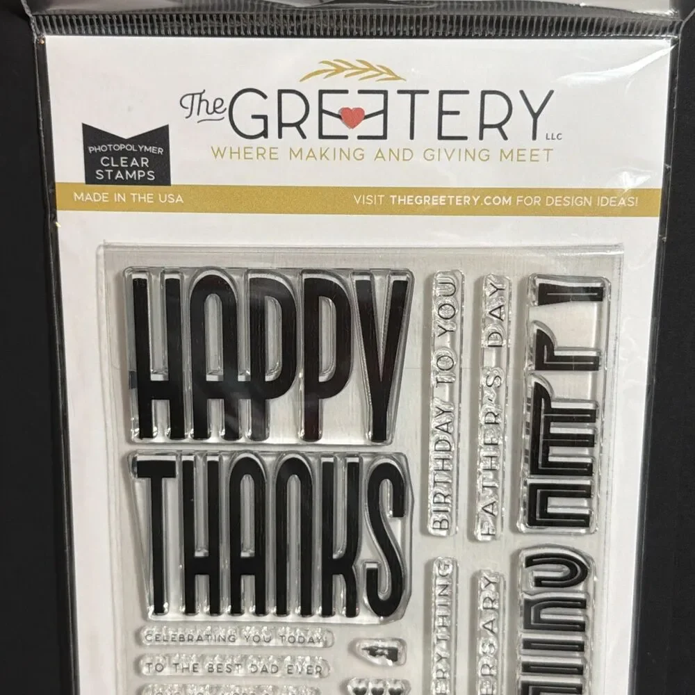 The Greetery Sentiments Squared Stamps happy thanks hello